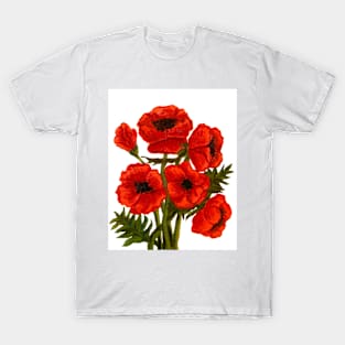 Red poppies on white background, oil painting T-Shirt